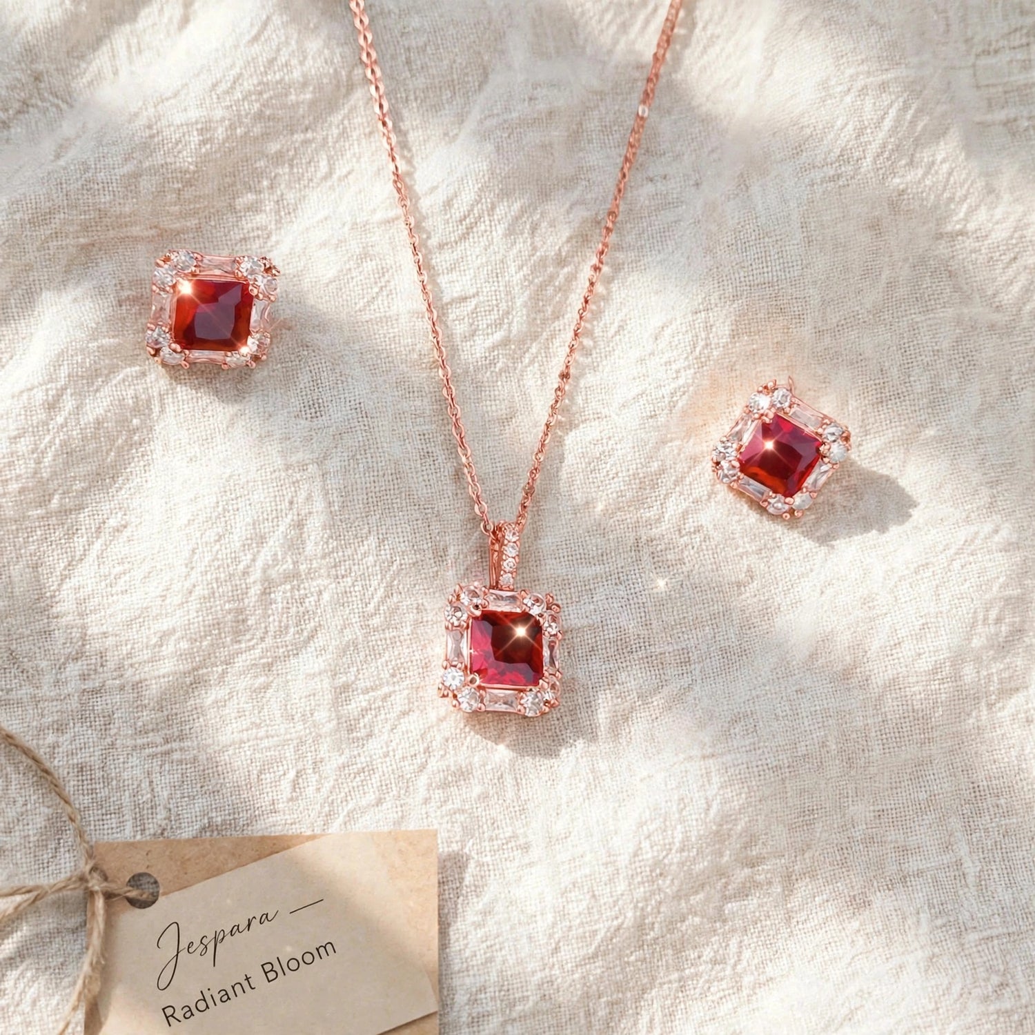 Radiant Bloom | Red Stone & Crystal Jewelry Set