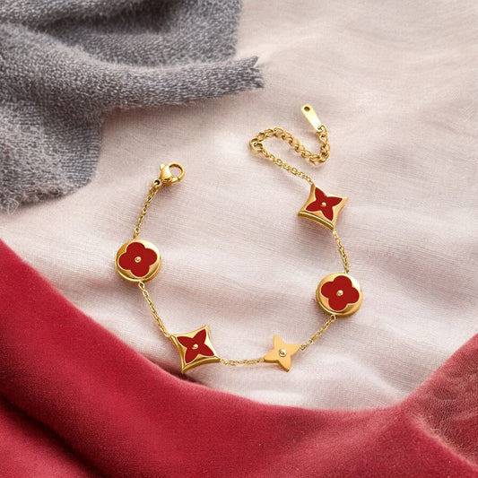 Red Geometric Gold Loose Bracelet