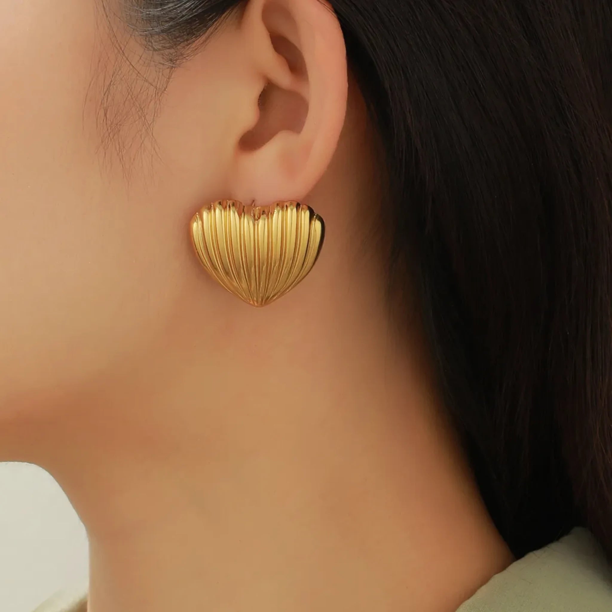 Ridged Heart Stud Earrings