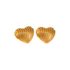 Ridged Heart Stud Earrings