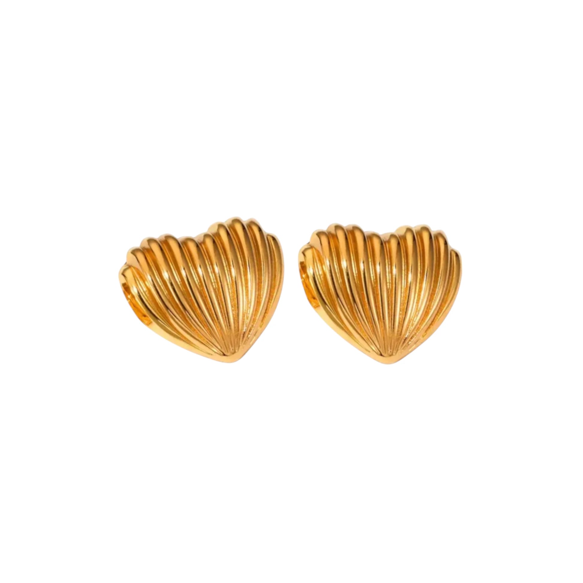 Ridged Heart Stud Earrings displayed on a White Background.