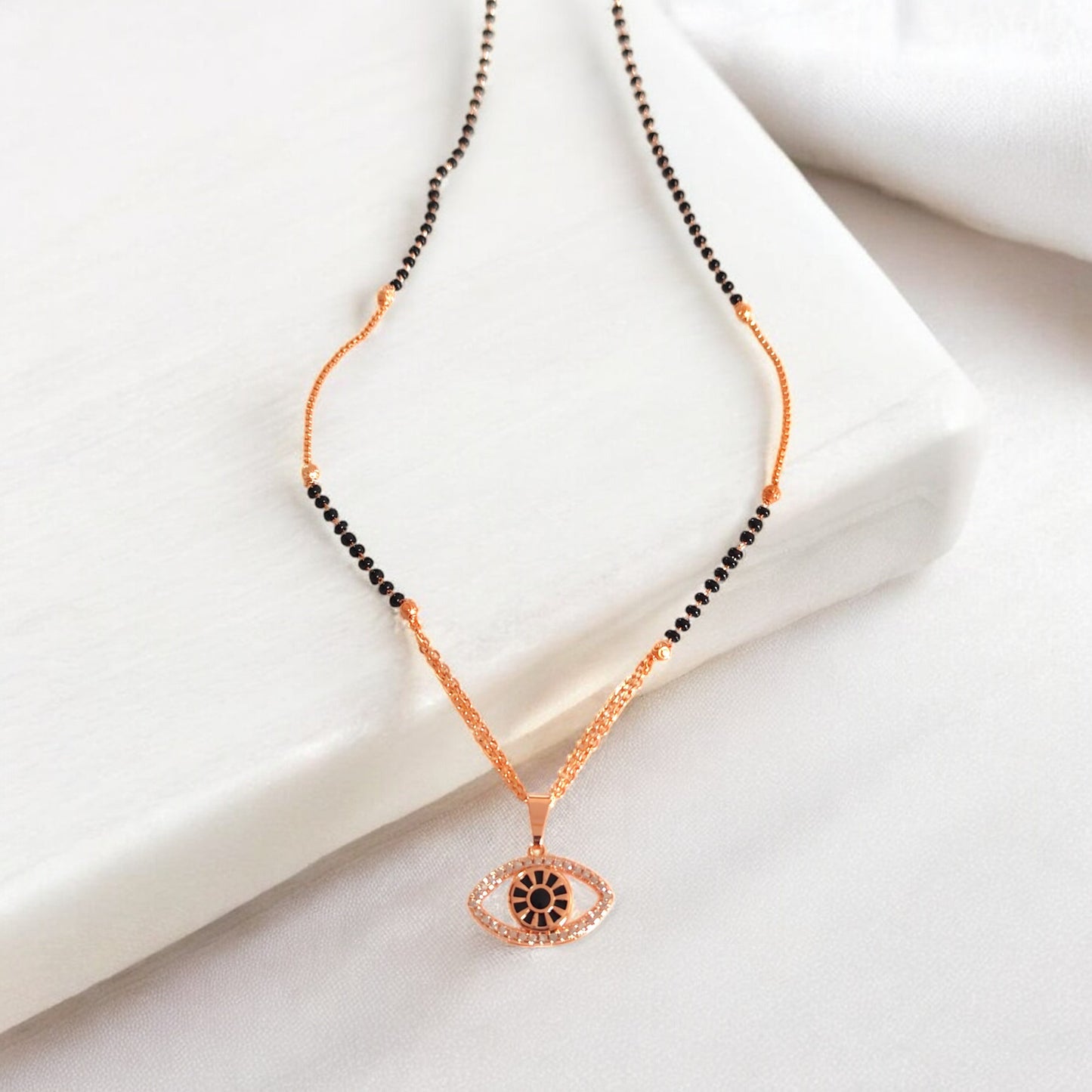 Rose Gold Crystal Evil Eye Mangalsutra Necklace