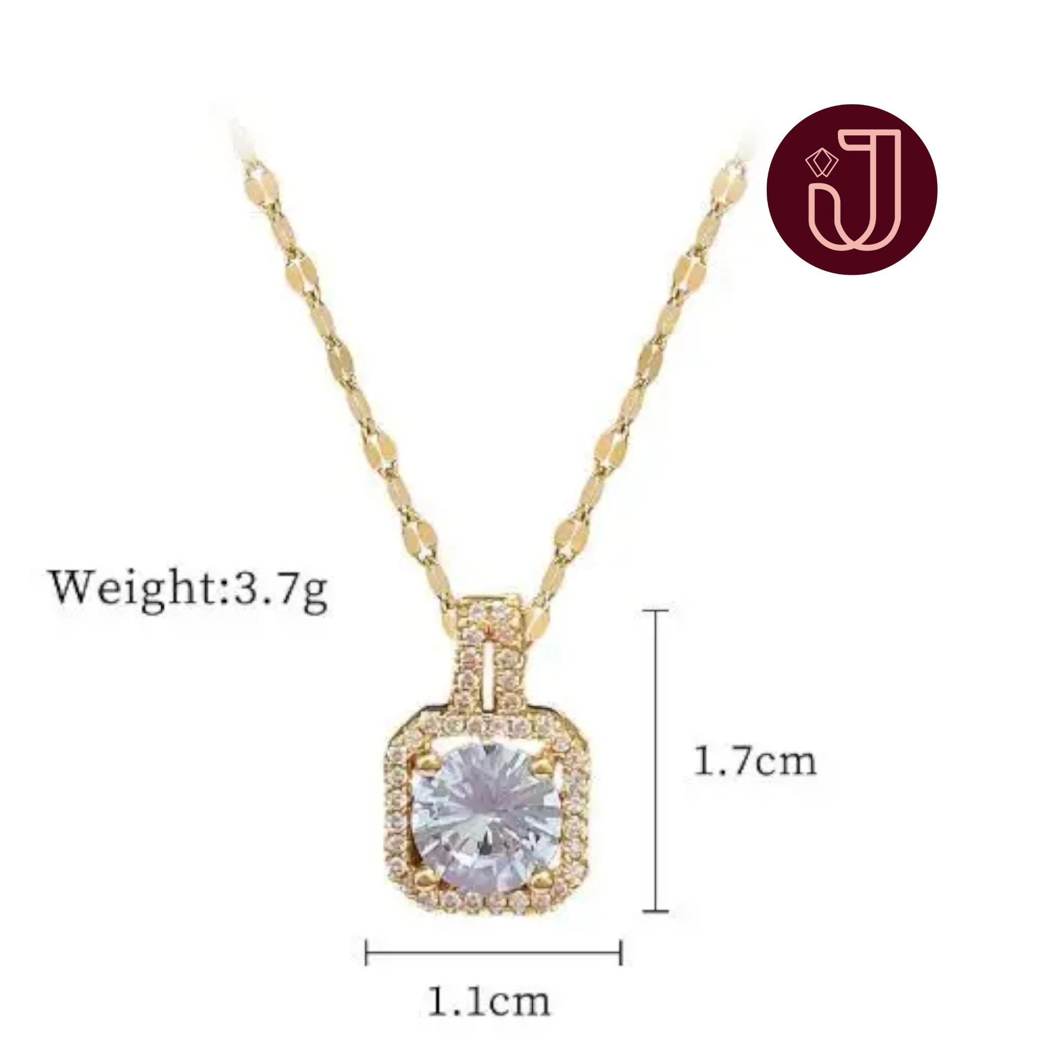 Necklace with dimensions and weight details.