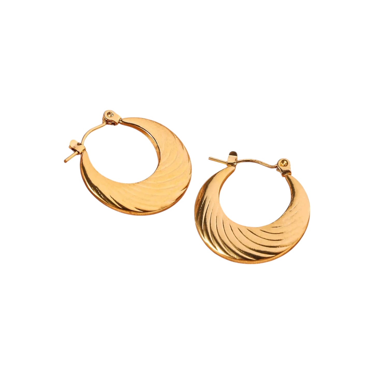 Sculpted Wave Hoop Earrings displayed on a White Background.