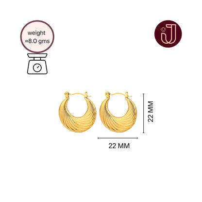 Sculpted Wave Hoop Earrings with dimensions and weight details.