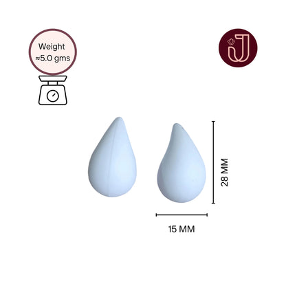 Snow White Teardrop Earrings with dimensions and weight details.