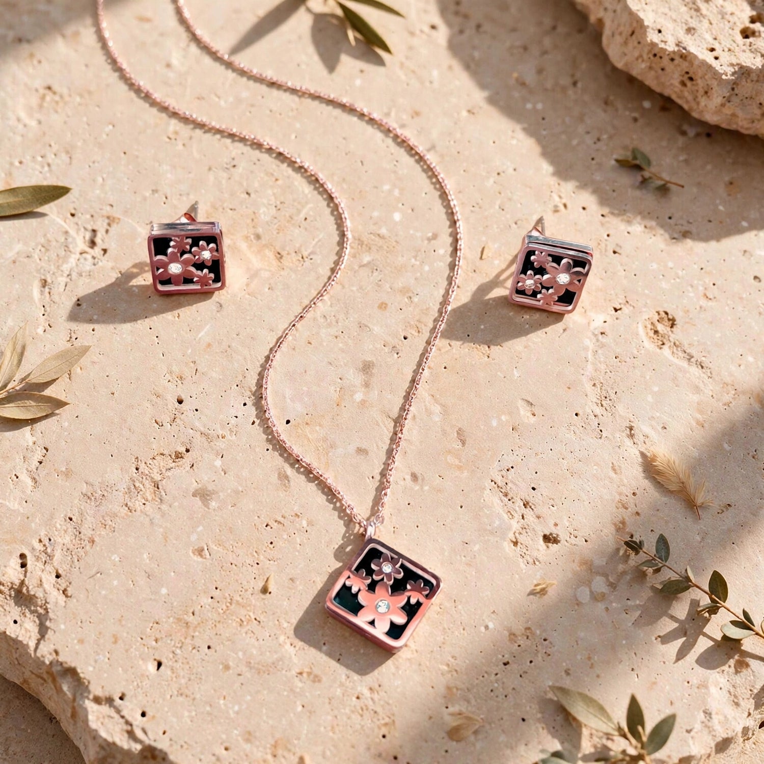 Soft Bloom | Rose Gold Floral Jewelry Set