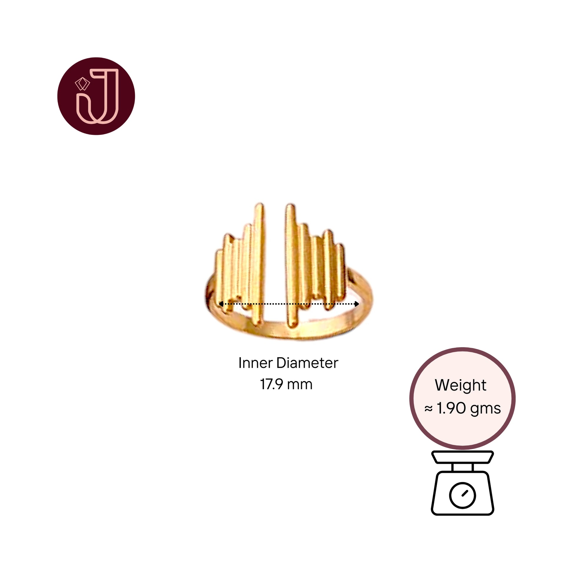 Ring with dimensions and weight details.