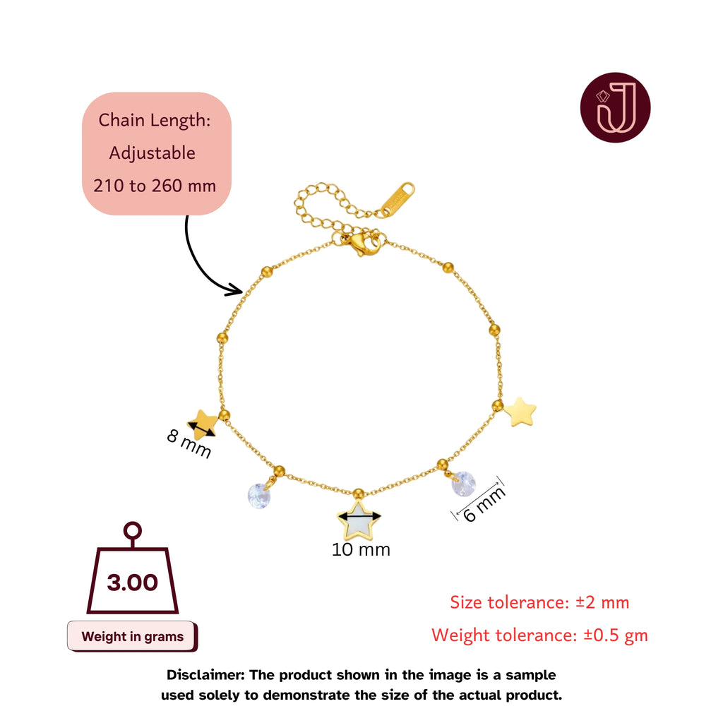Anklet with dimensions and weight details.
