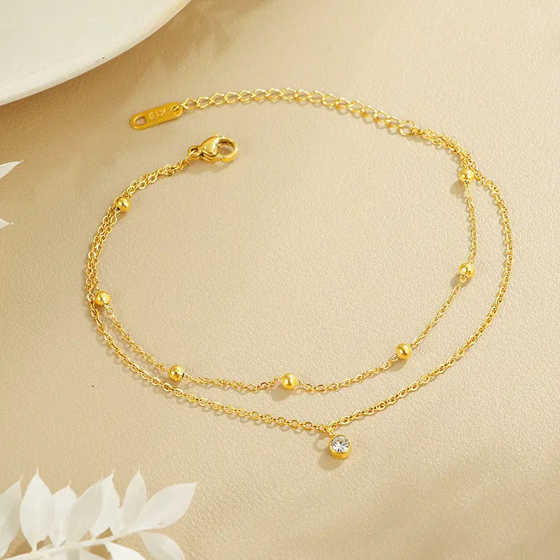 Summer Echo | Crystal Beaded Layered Anklet