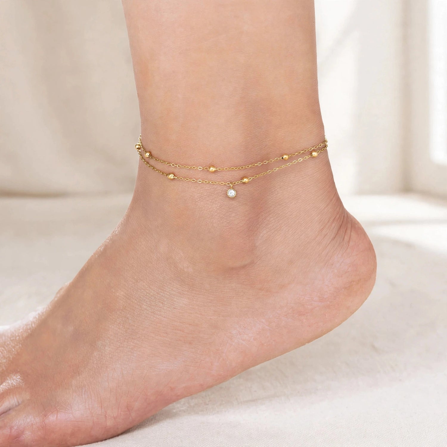 Summer Echo | Crystal Beaded Layered Anklet