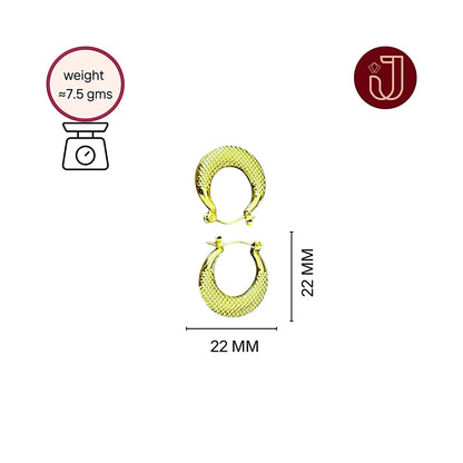 Textured Crescent Hoop Earrings with dimensions and weight details.