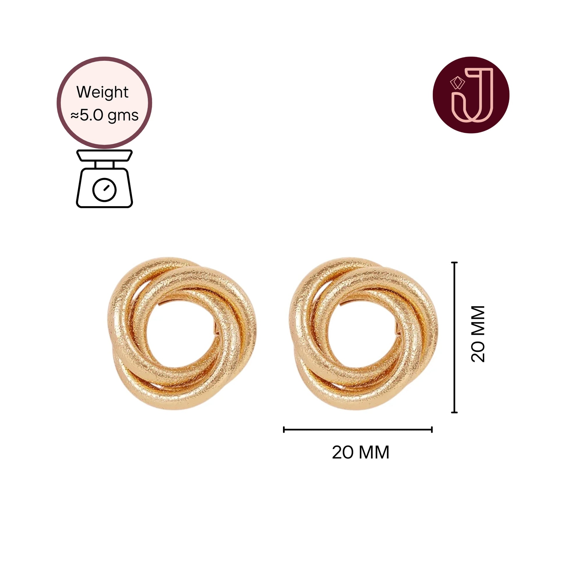 Twisted Stripe Stud Earrings with dimensions and weight details.