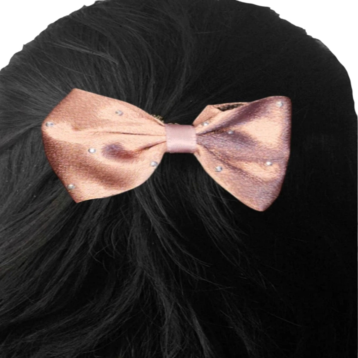 Brown bow on black hair
