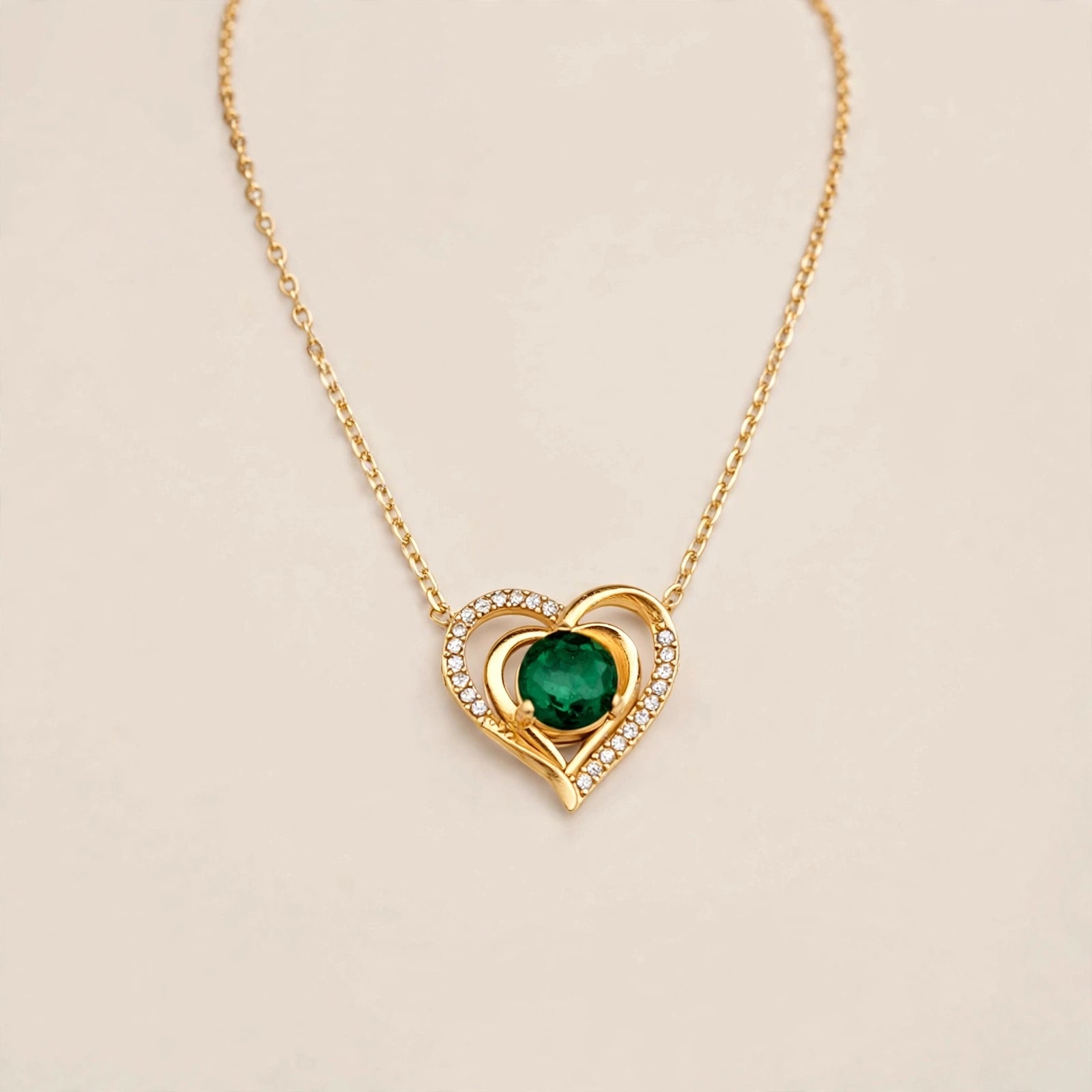 Verdant Glow | Emerald Hearts Gold Pendant Necklace