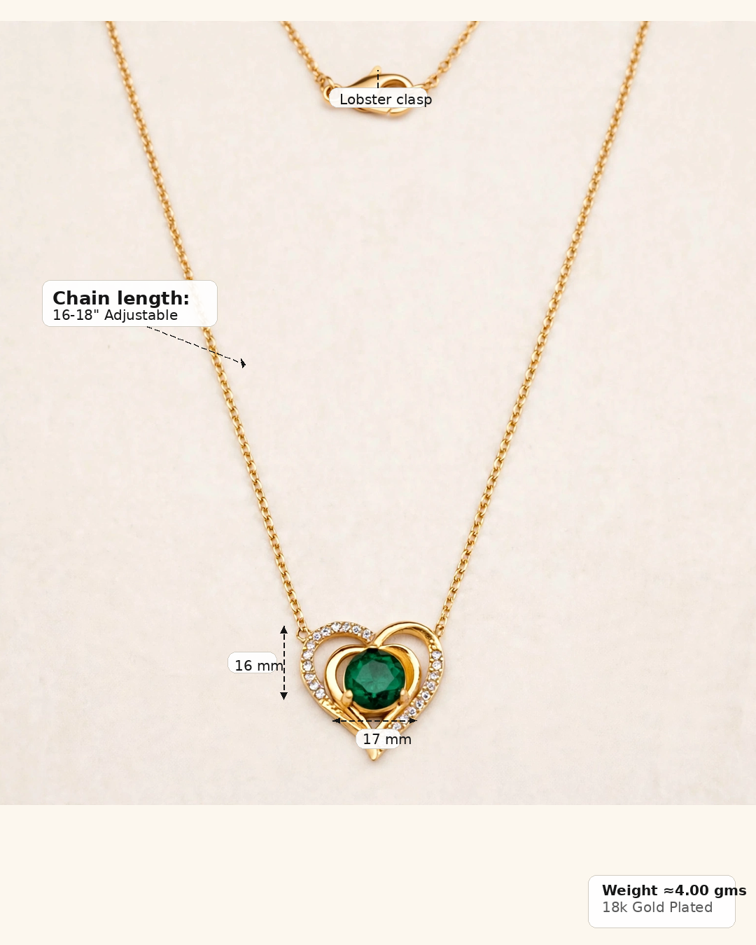 Verdant Glow | Emerald Hearts Gold Pendant Necklace