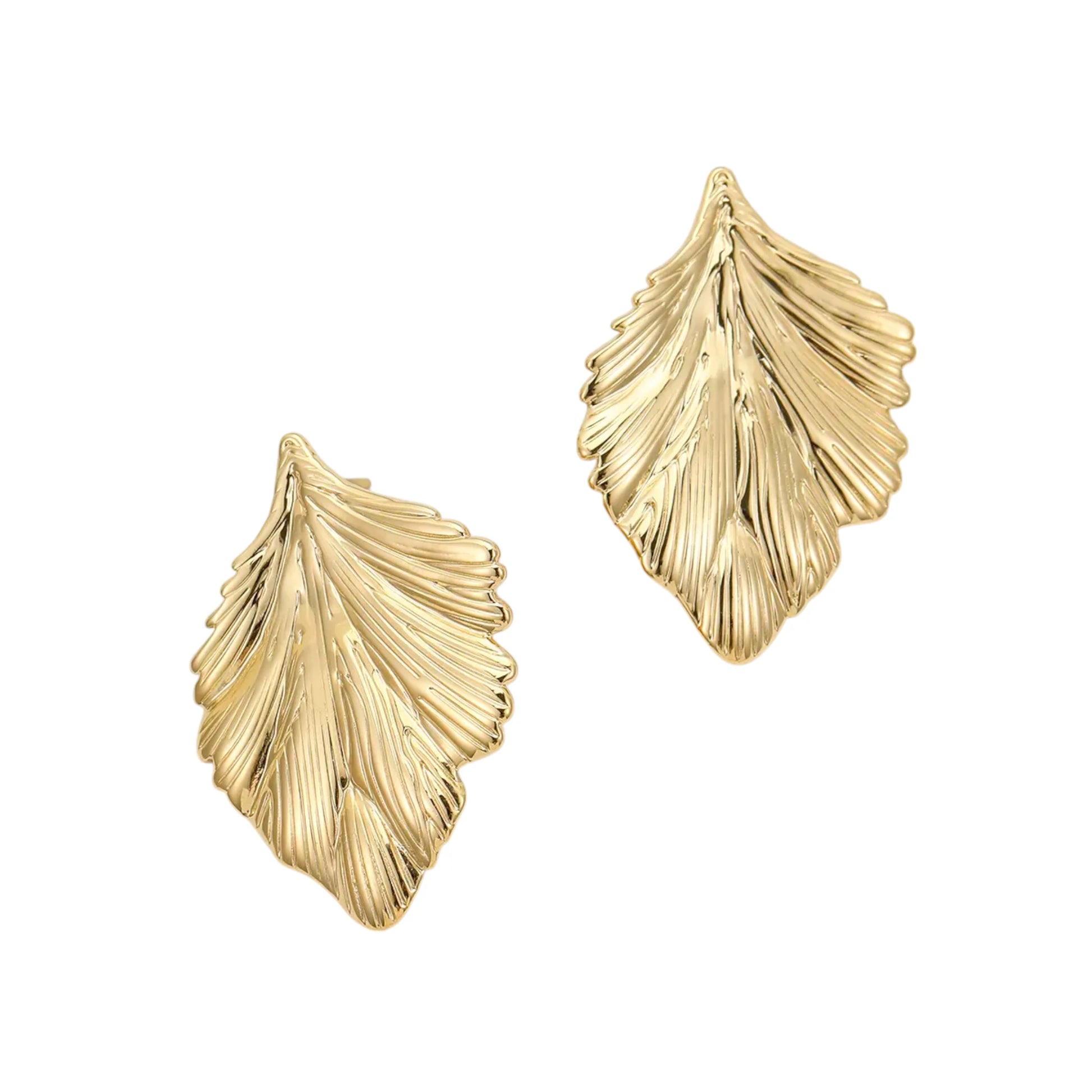 Vintage Leaf Stud Earrings displayed on a White Background.
