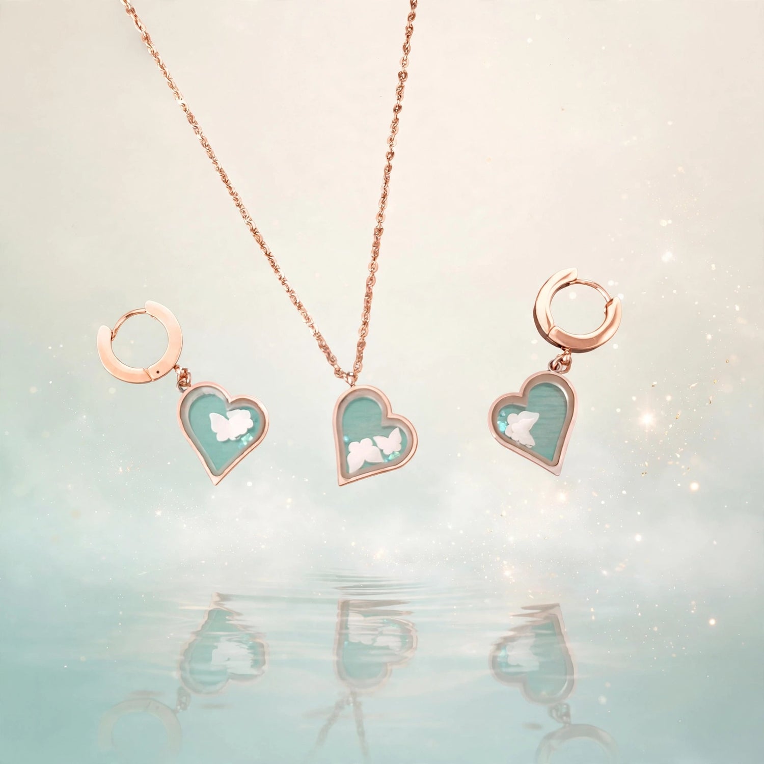 Whispers of Spring | Heart Frame Butterfly Jewelry Set