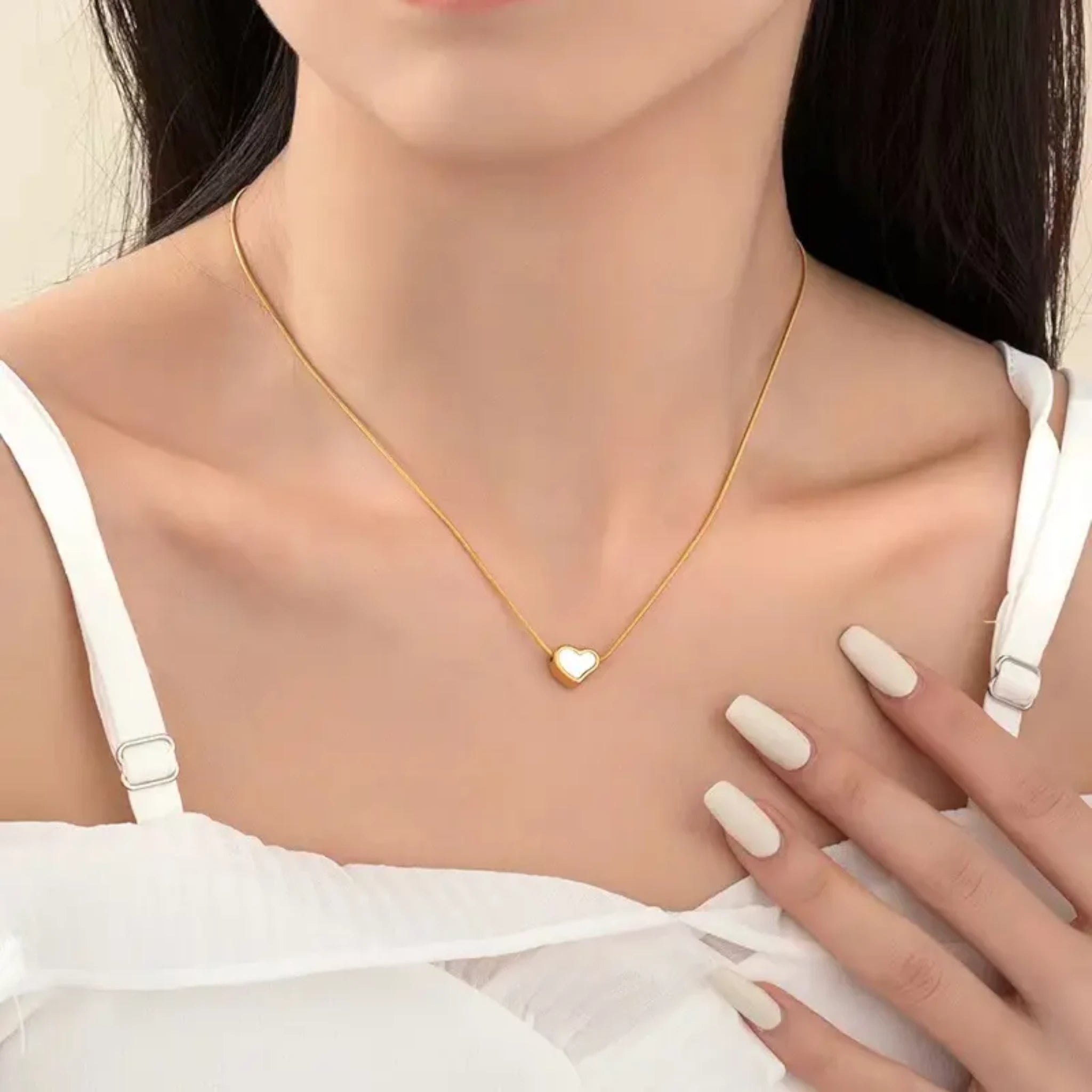 White Curved Heart Necklace