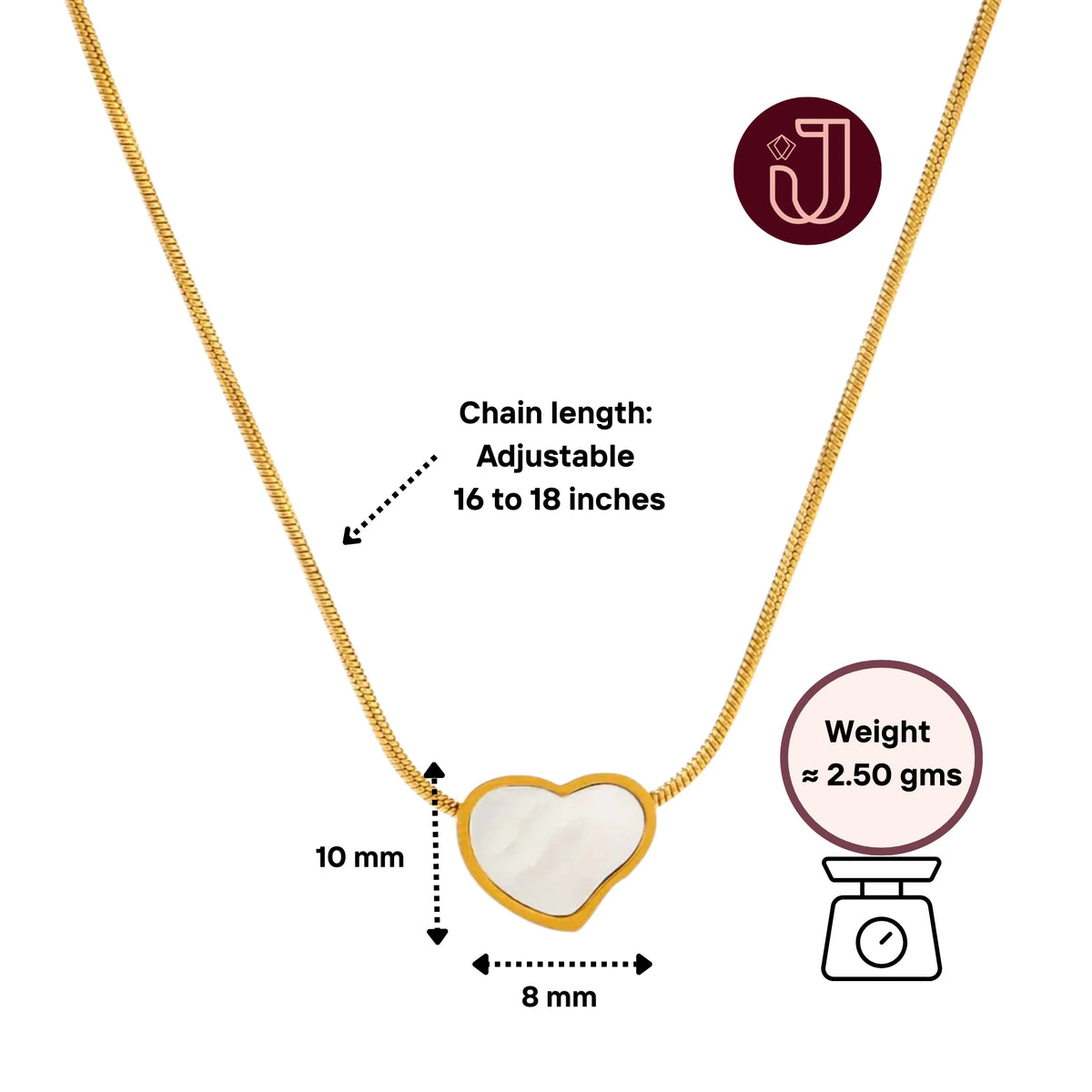 White Curved Heart Necklace