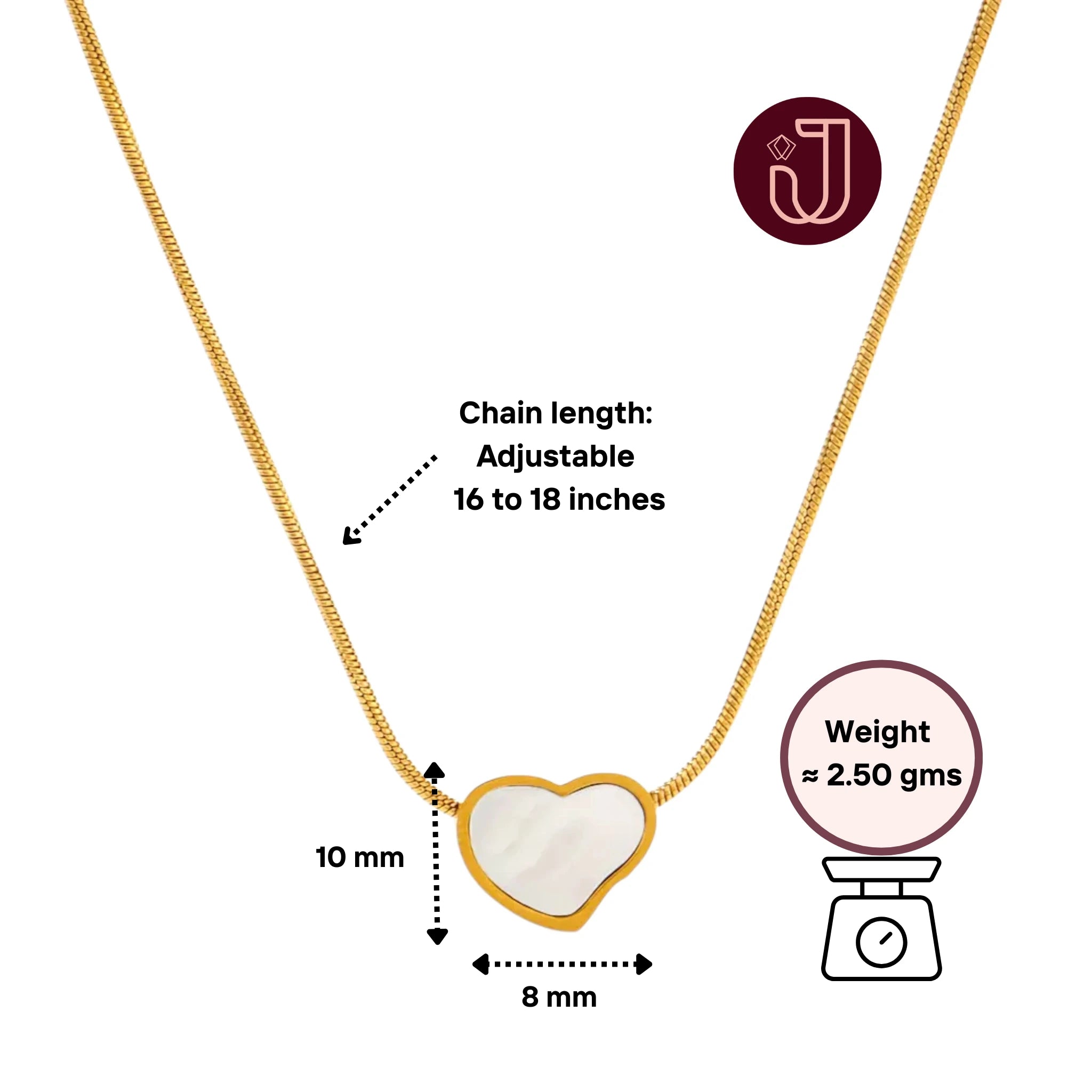 White Curved Heart Necklace