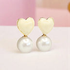 White Heart Pearl Drop Earrings