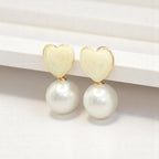 White Heart Pearl Drop Earrings