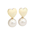 White Heart Pearl Drop Earrings