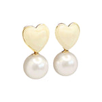 White Heart Pearl Drop Earrings
