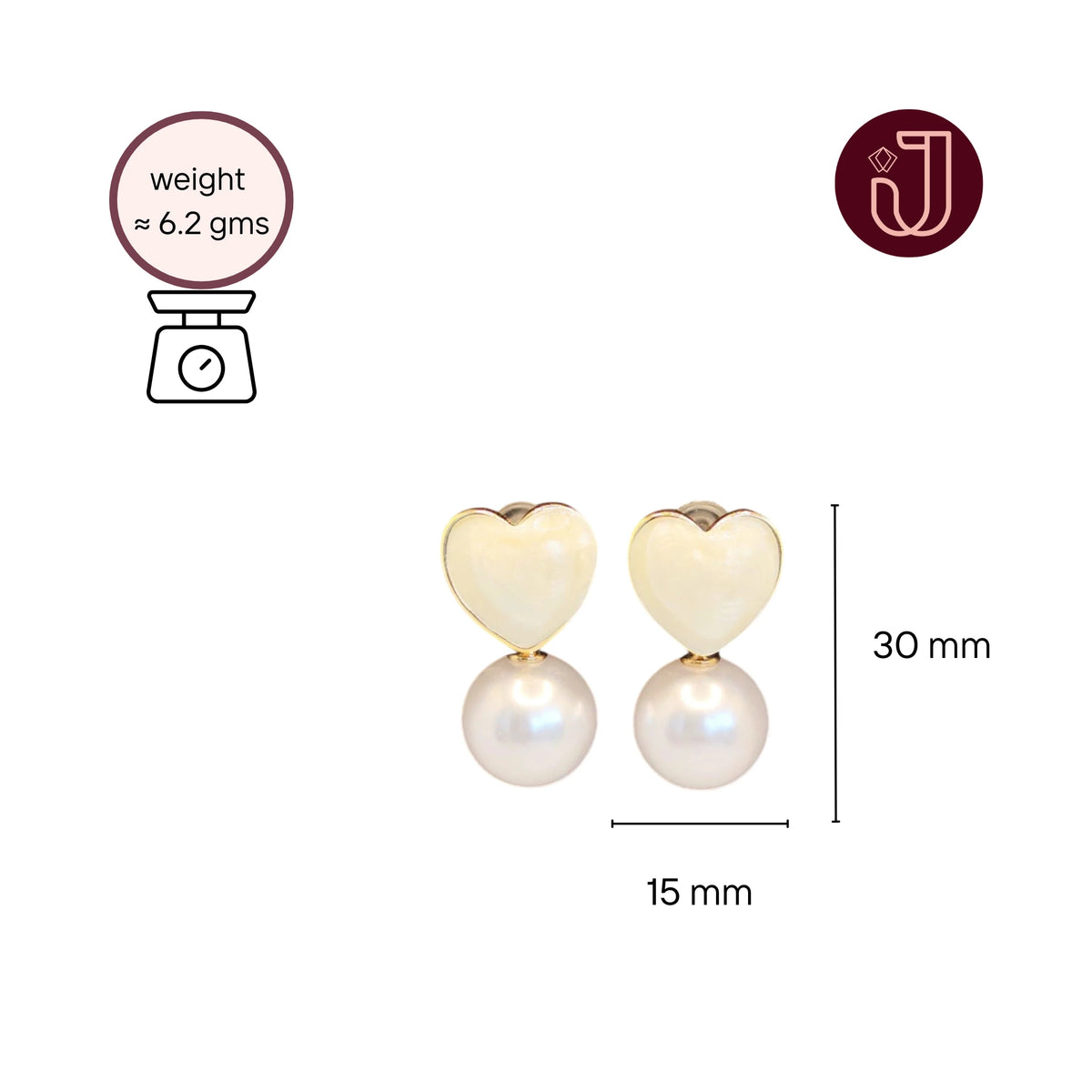 White Heart Pearl Drop Earrings