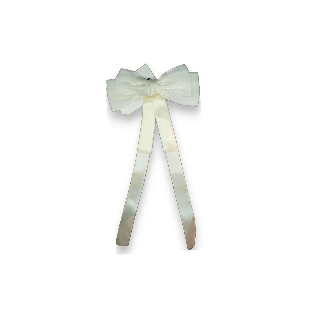 White bow with ribbons on a white background