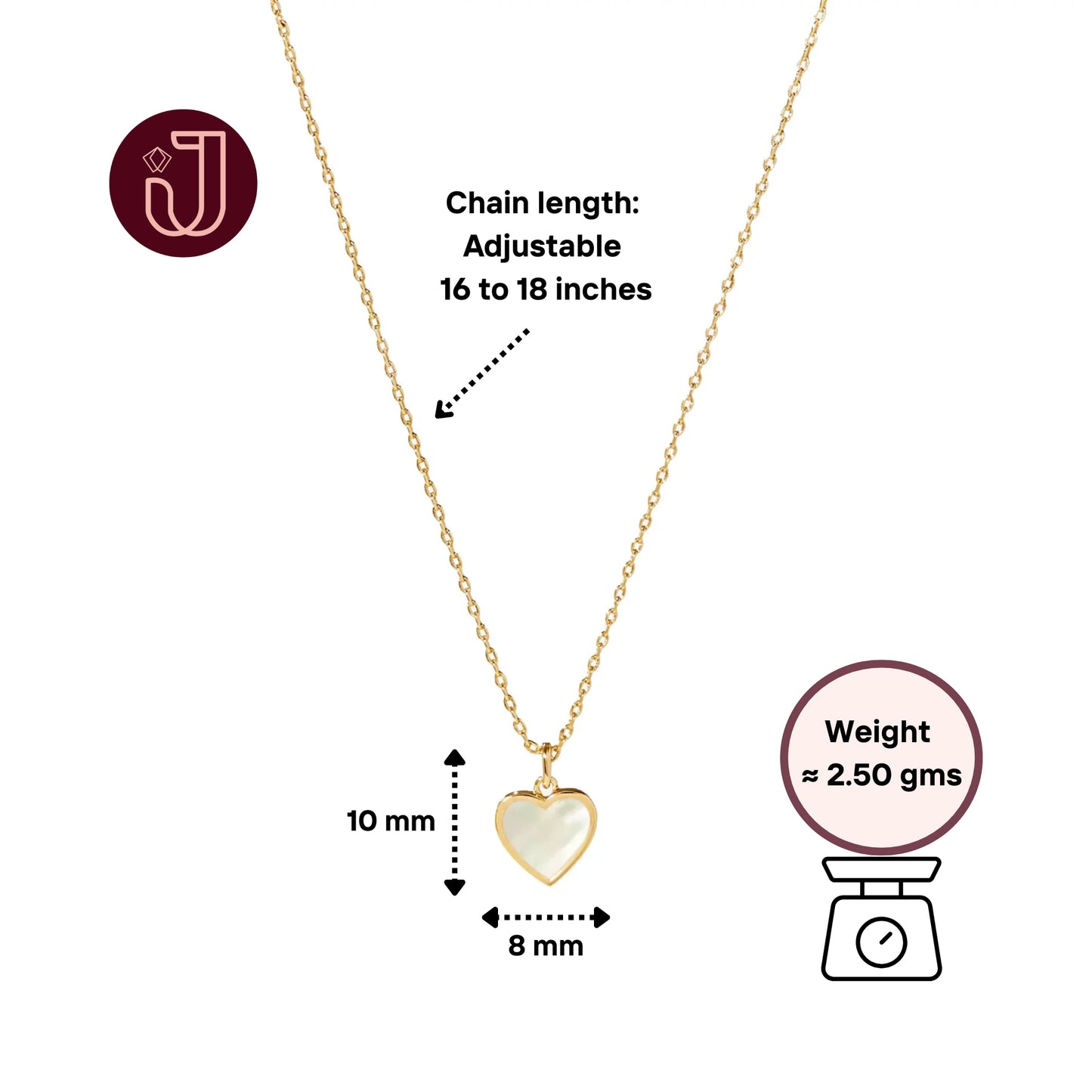 Necklace with dimensions and weight details.