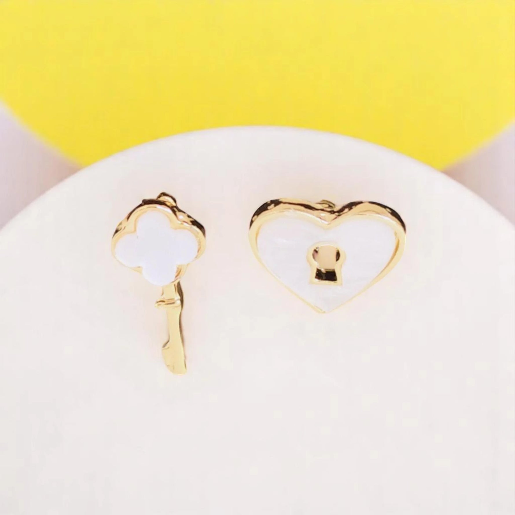 White Heart Lock and Key Studs