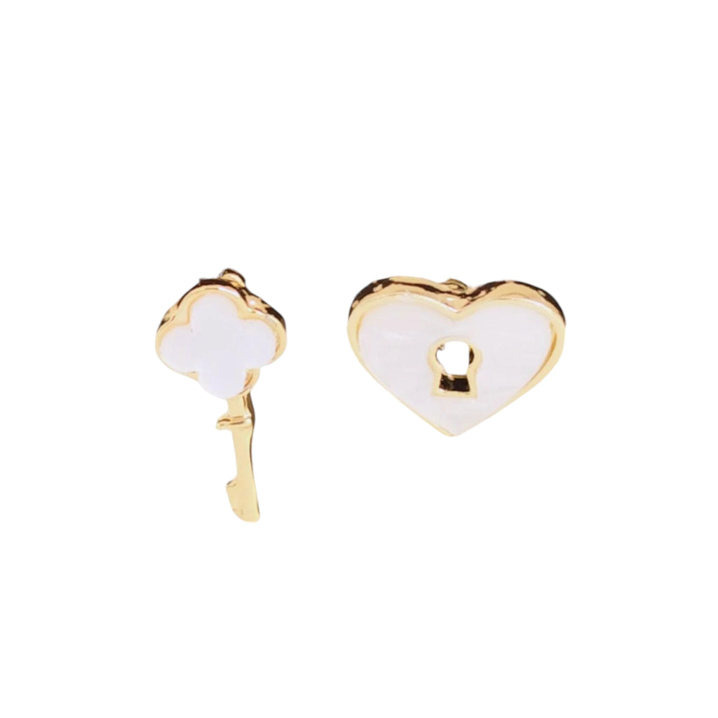 White Heart Lock and Key Studs