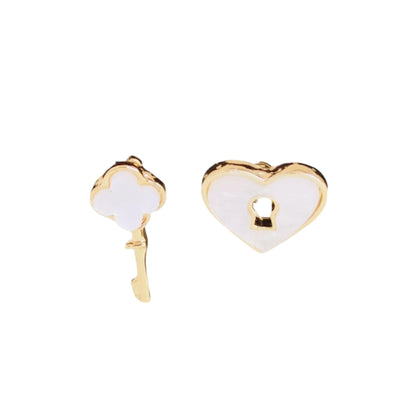 White Heart Lock and Key Studs displayed on a White Background.