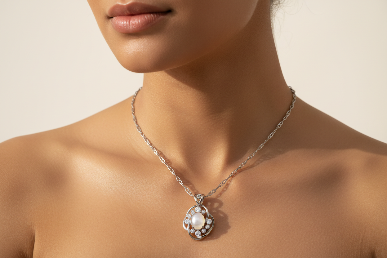 A Woman Wearing an Anti-Tarnish Chain with pendant