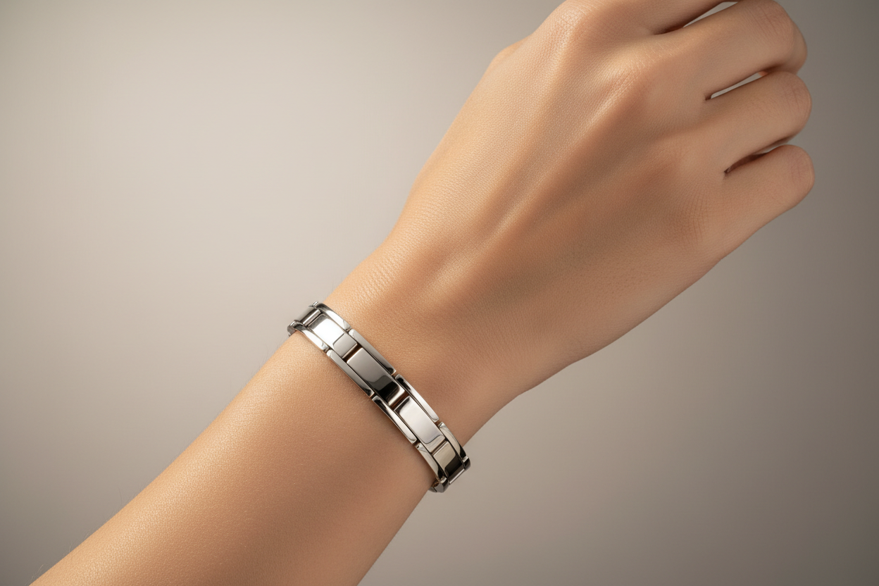 A Womans hand with Anti-tarnish Bracelet