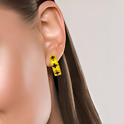 Black and Gold Clover Hoop Earrings - JESPARA