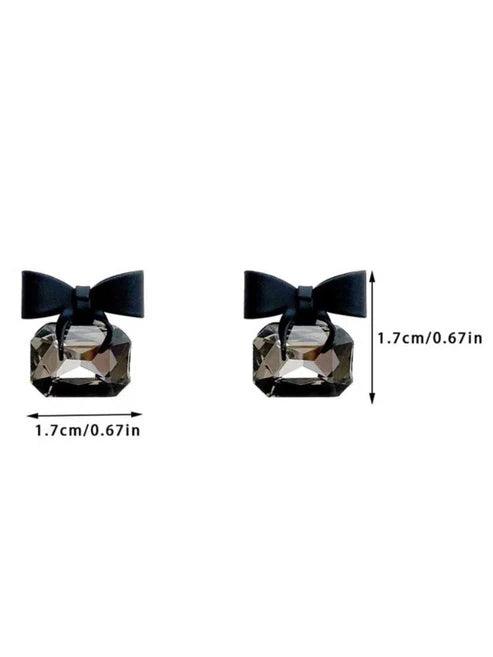 Black Gemstone Bow Stud Earrings - JESPARA