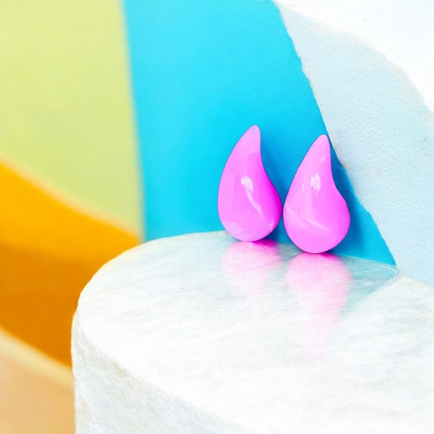 Bold Pink Teardrop Resin Earrings - JESPARA