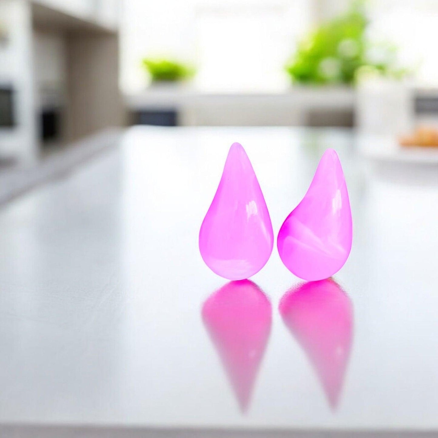 Bold Pink Teardrop Resin Earrings - JESPARA