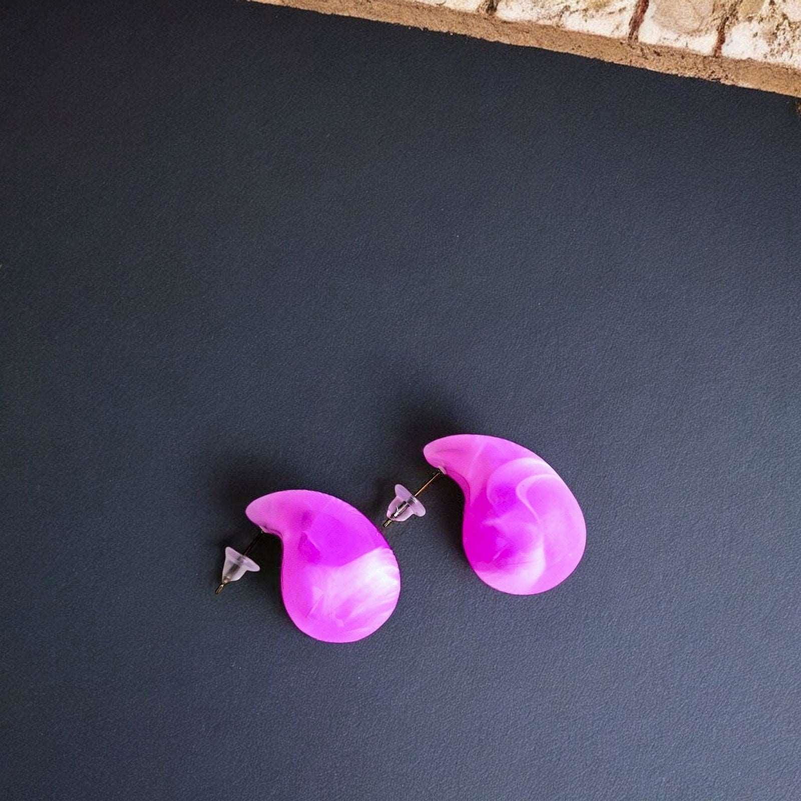 Bold Pink Teardrop Resin Earrings - JESPARA