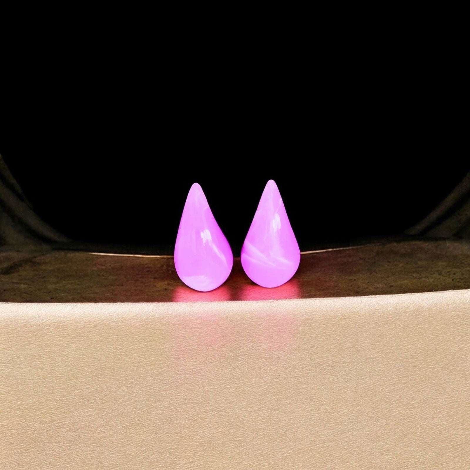 Bold Pink Teardrop Resin Earrings - JESPARA