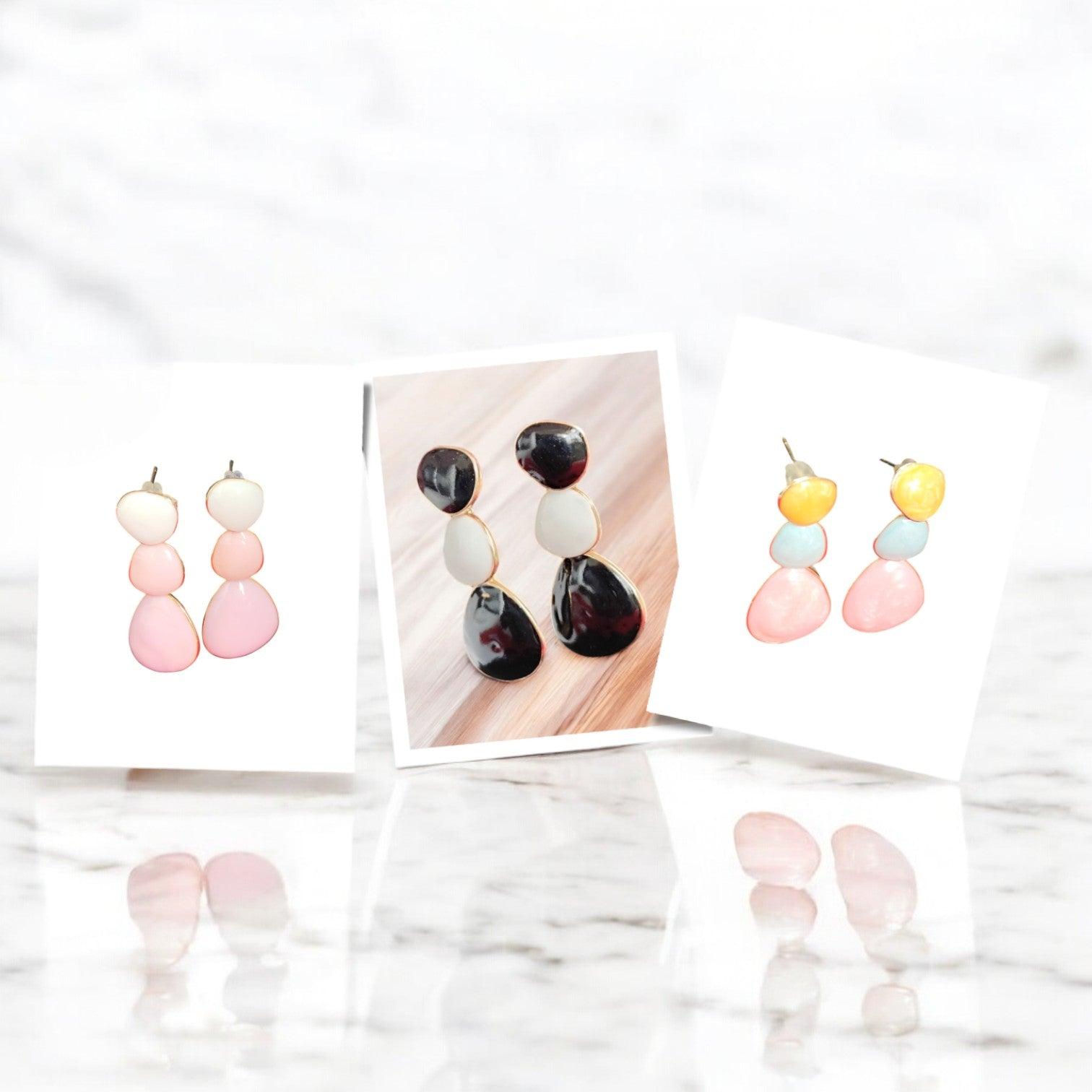 Bundle Offer - Pack of 3 Enamel Dangle Earrings Flat 40% off - JESPARA