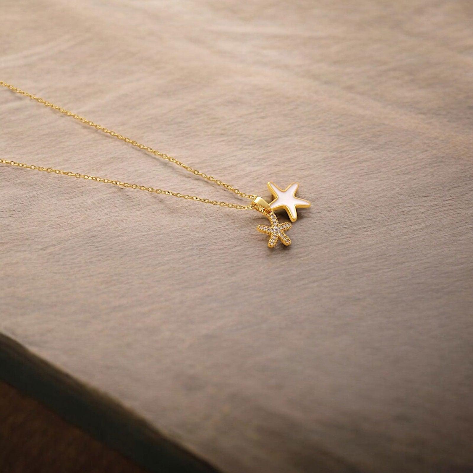 Dual Starfish Pendant Gold Necklace - JESPARA