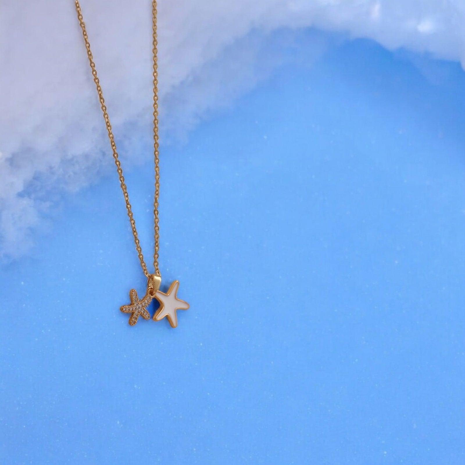 Dual Starfish Pendant Gold Necklace - JESPARA