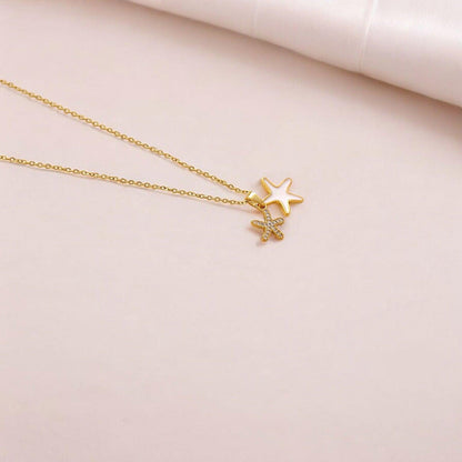 Dual Starfish Pendant Gold Necklace - JESPARA