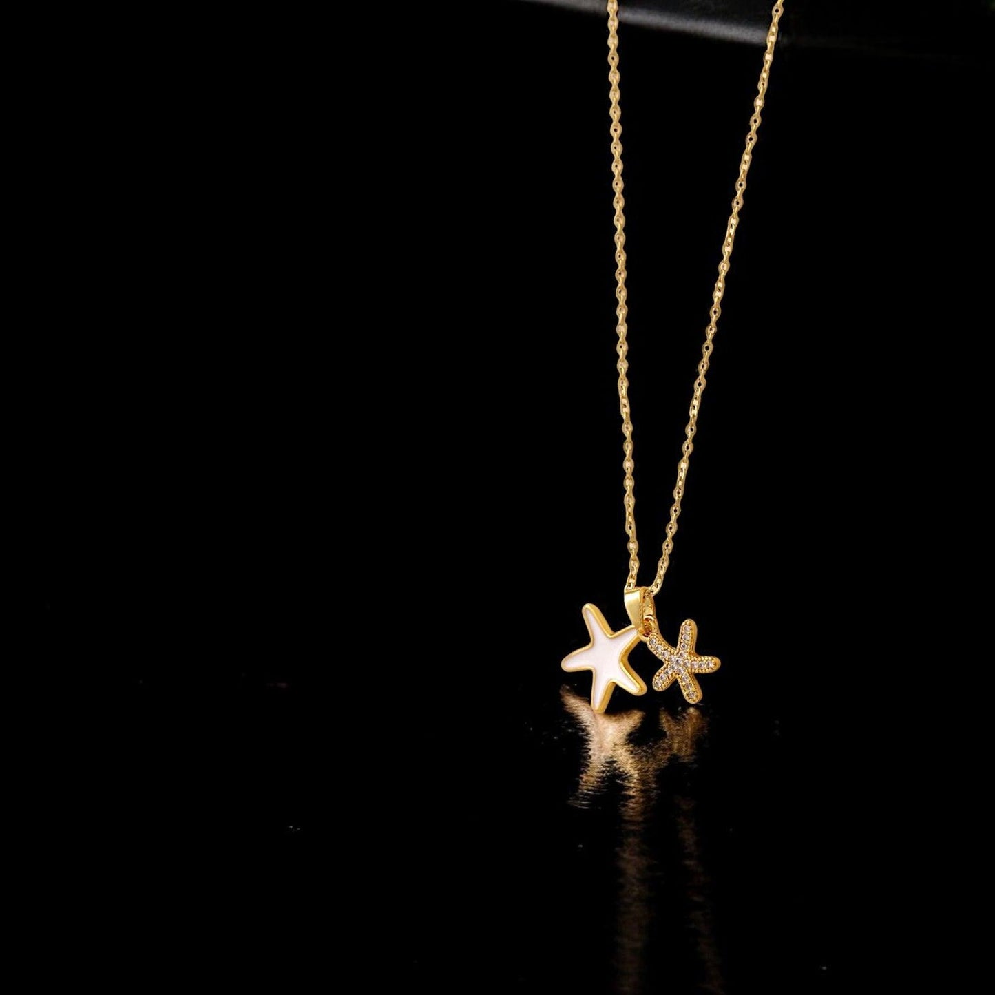 Dual Starfish Pendant Gold Necklace - JESPARA