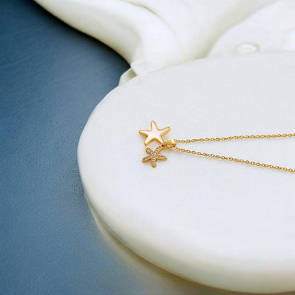 Dual Starfish Pendant Gold Necklace - JESPARA