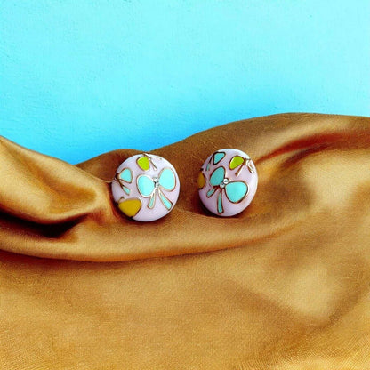 Floral Pink Stud Earrings with Blue Butterfly Motifs - JESPARA